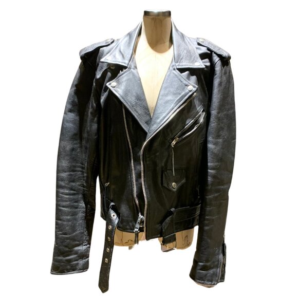 Wilson Black Leather Motorcycle Jacket Unisex Size Medium - Picture 1 of 8